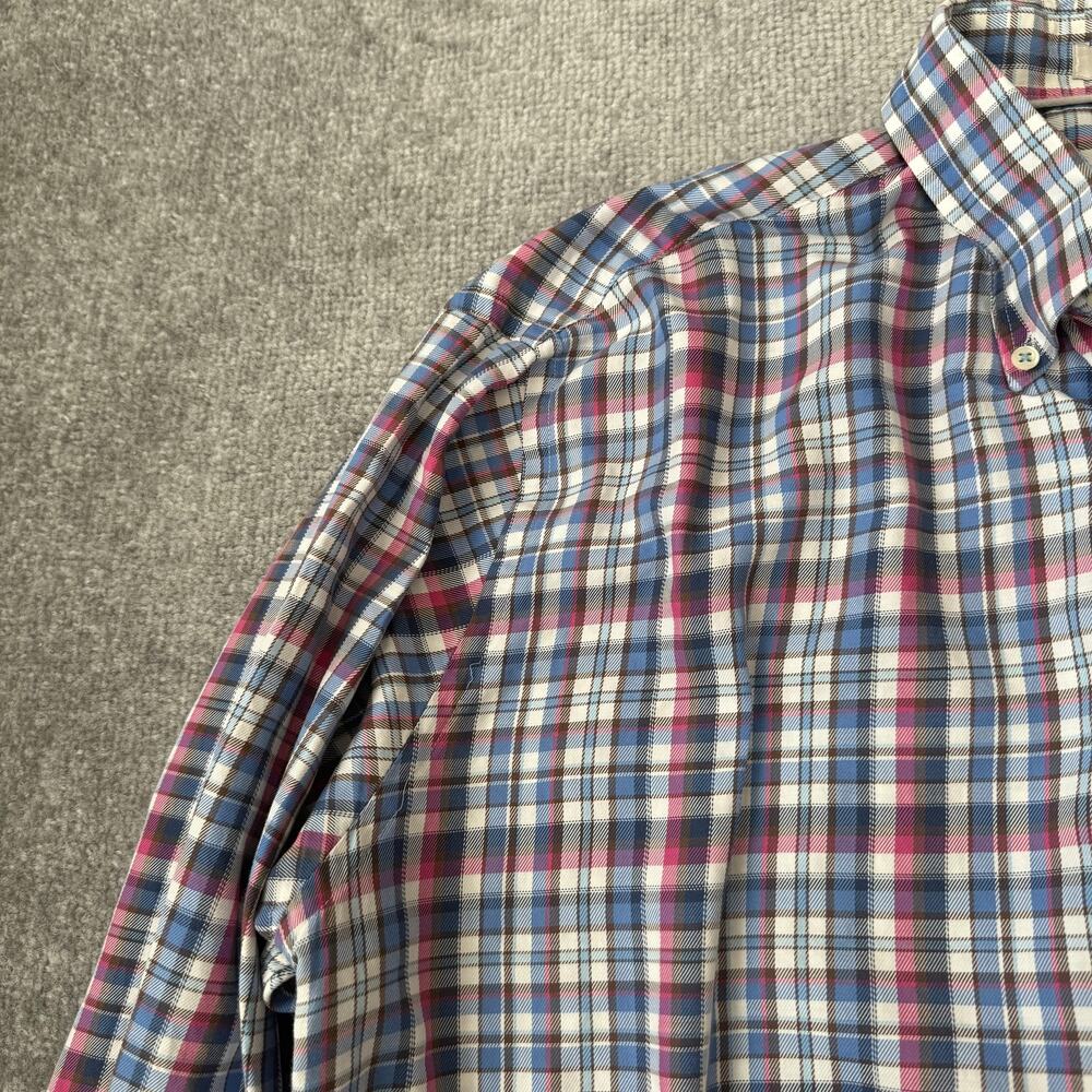 Peter Millar Shirt Mens XL Blue Pink Plaid Button Down Long Sleeve Casual Cotton - Picture 6 of 12
